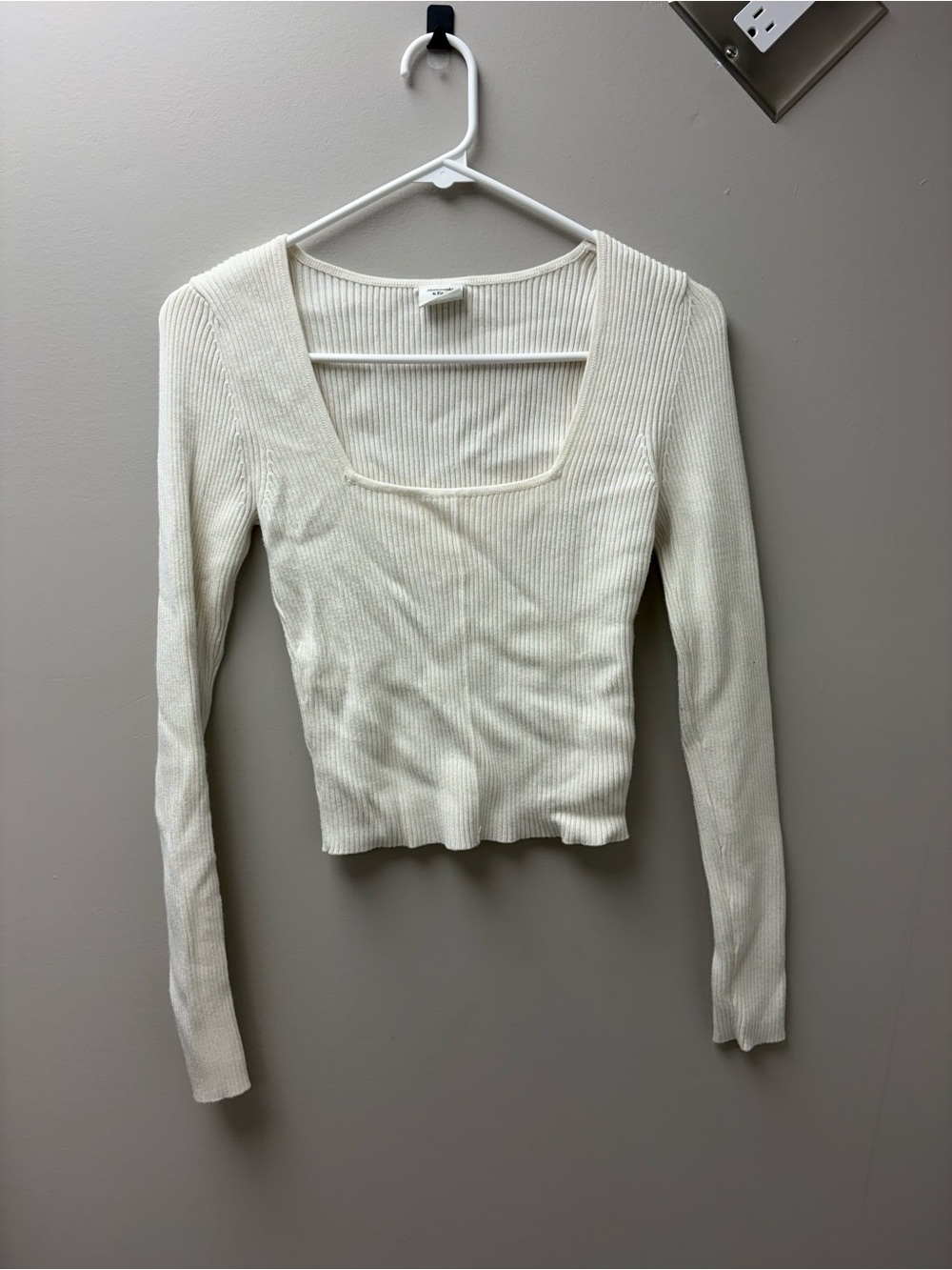 Abercrombie & Fitch Women’s Cream Square Neck Ribbed Long Sleeve